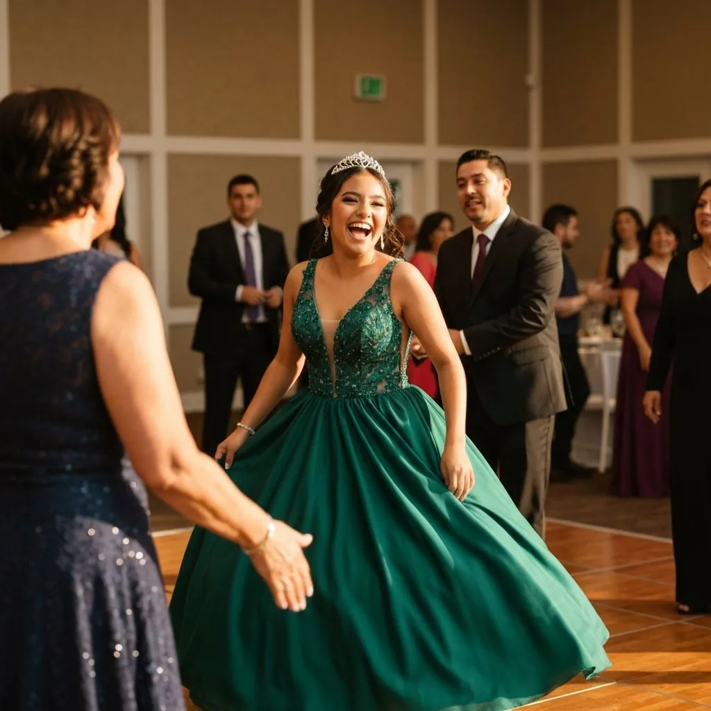 Quinceañera bailando con su familia