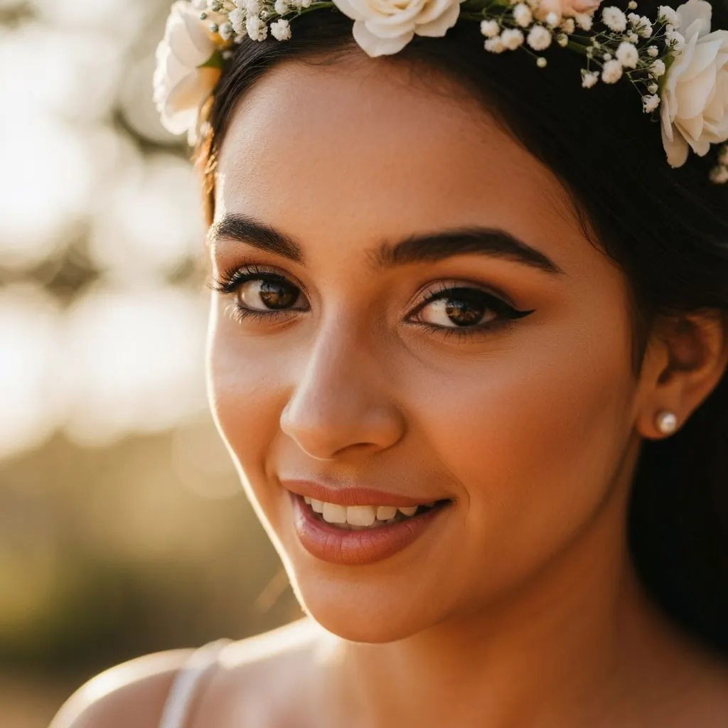 Retrato de quinceañera con corona de flores